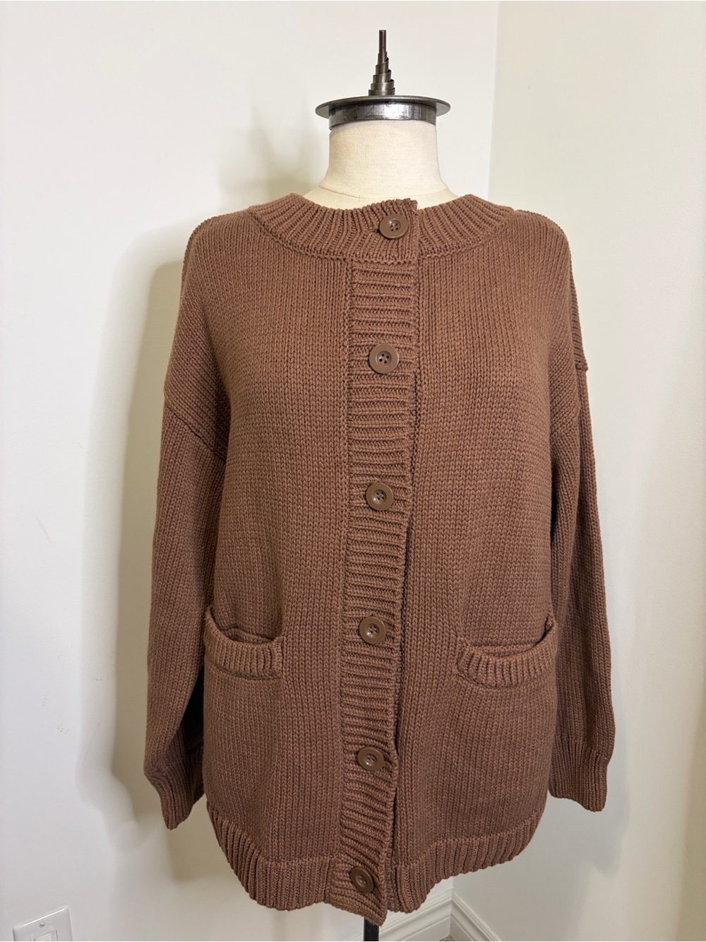SMASH+TESS Brown Heart Cardigan Oversize Sweater Cozette Knit SIZE M-L